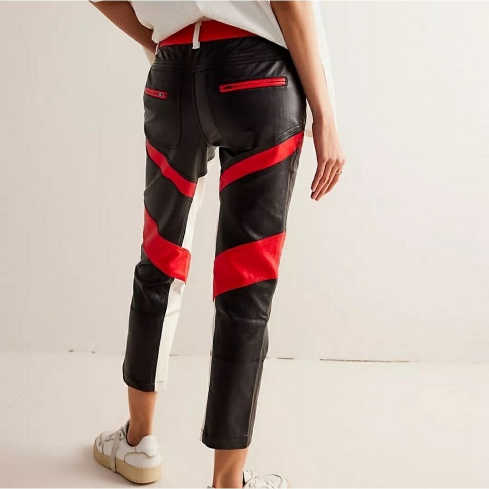 We The Free High Rise Color Block Rebel Vegan Leather Cropped Pants Size 12 - Picture 3 of 15
